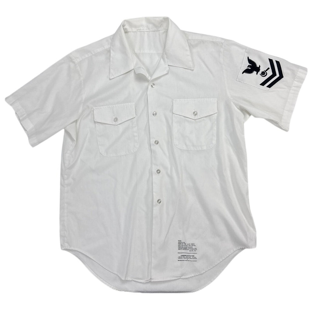 Vintage 80s US Navy White Uniform Shirt Petty Officer 1st Class Large