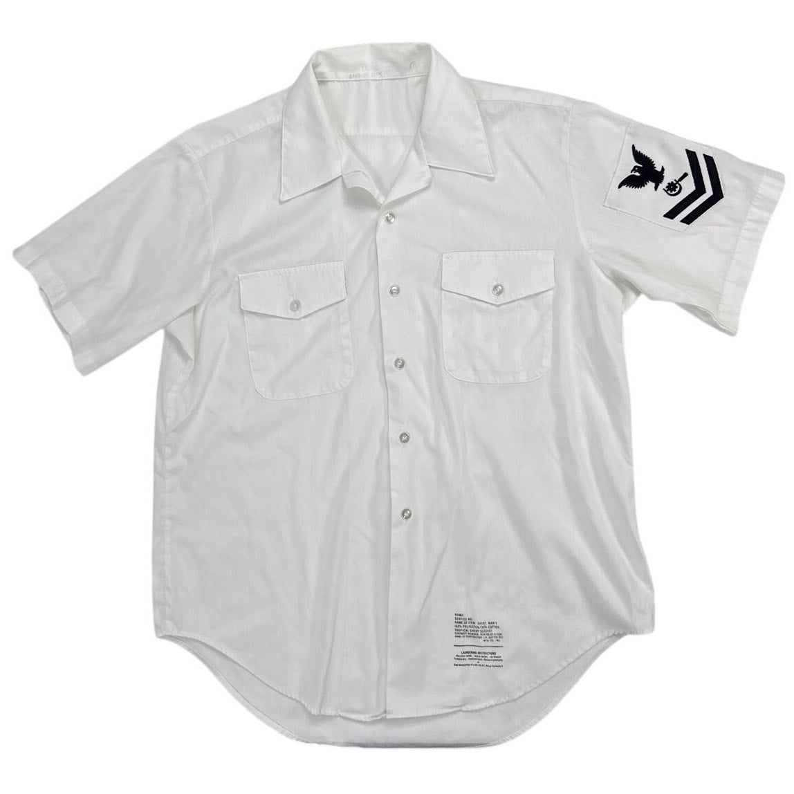 Vintage 80s US Navy White Uniform Shirt Petty Officer 1st Class Large