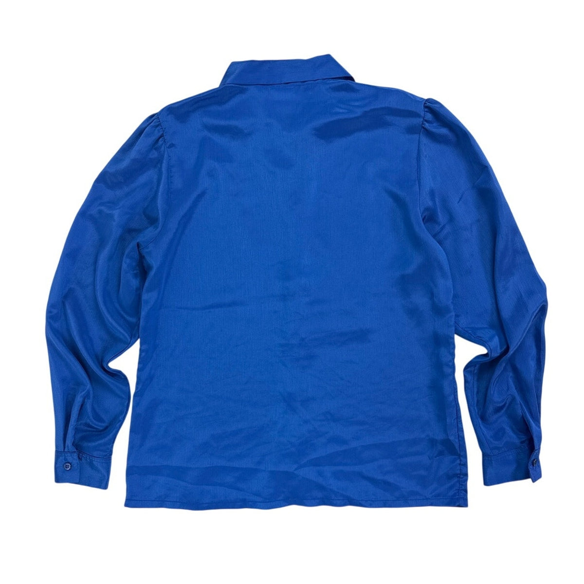 Vintage 70s Koret Career Cobalt Blue Tie Neck Blouse Women's Medium