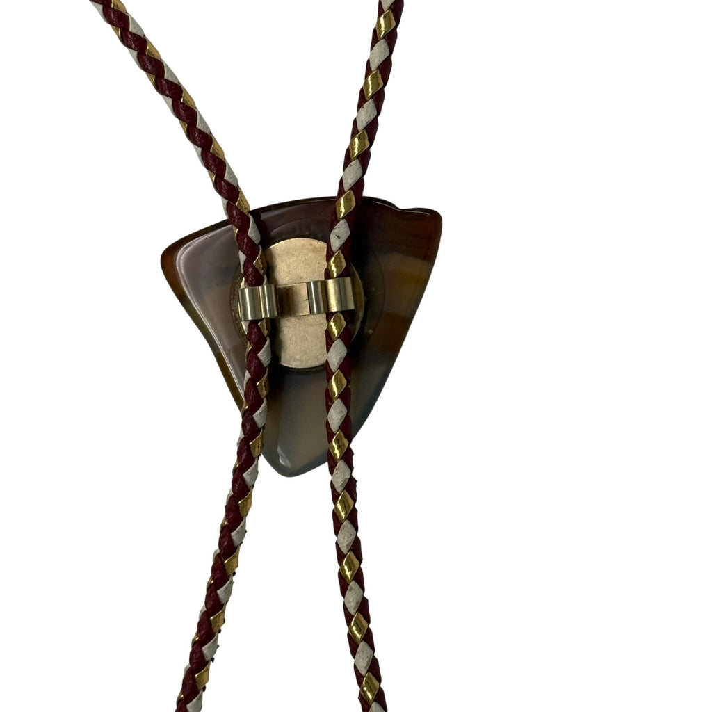 Vintage 70s Agate Bolo Tie Gold Tone Tips Western Statement