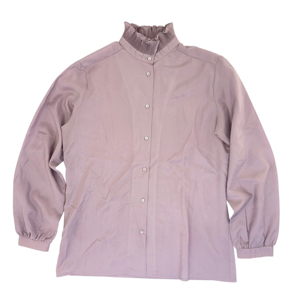 Vintage 70s Frank Lee Lavender Ruffle Neck Blouse Women's Medium