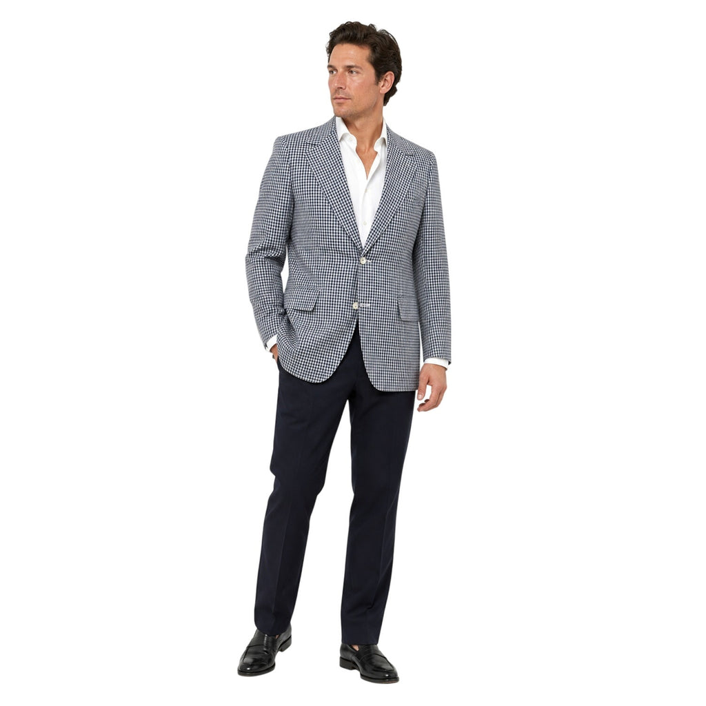 Vintage 70s Men's Large 42R Gray Hilton Navy White Check Blazer Sport Coat USA