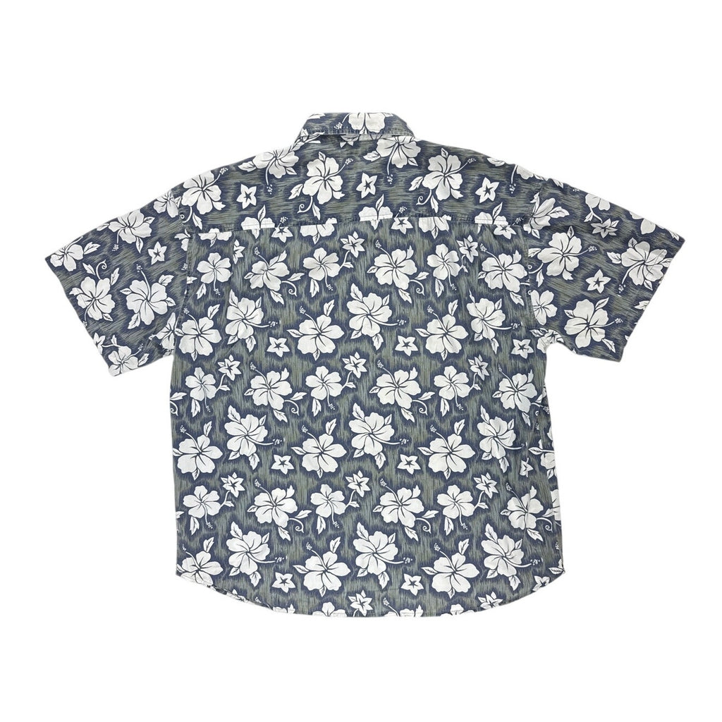 Y2K Robert Stock Blue Floral Cotton Hawaiian Shirt Men’s Large