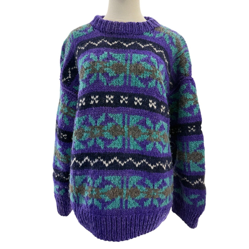 Vintage 80s Artesanias Conejo Ecuador Wool Sweater Purple Blue Women's M