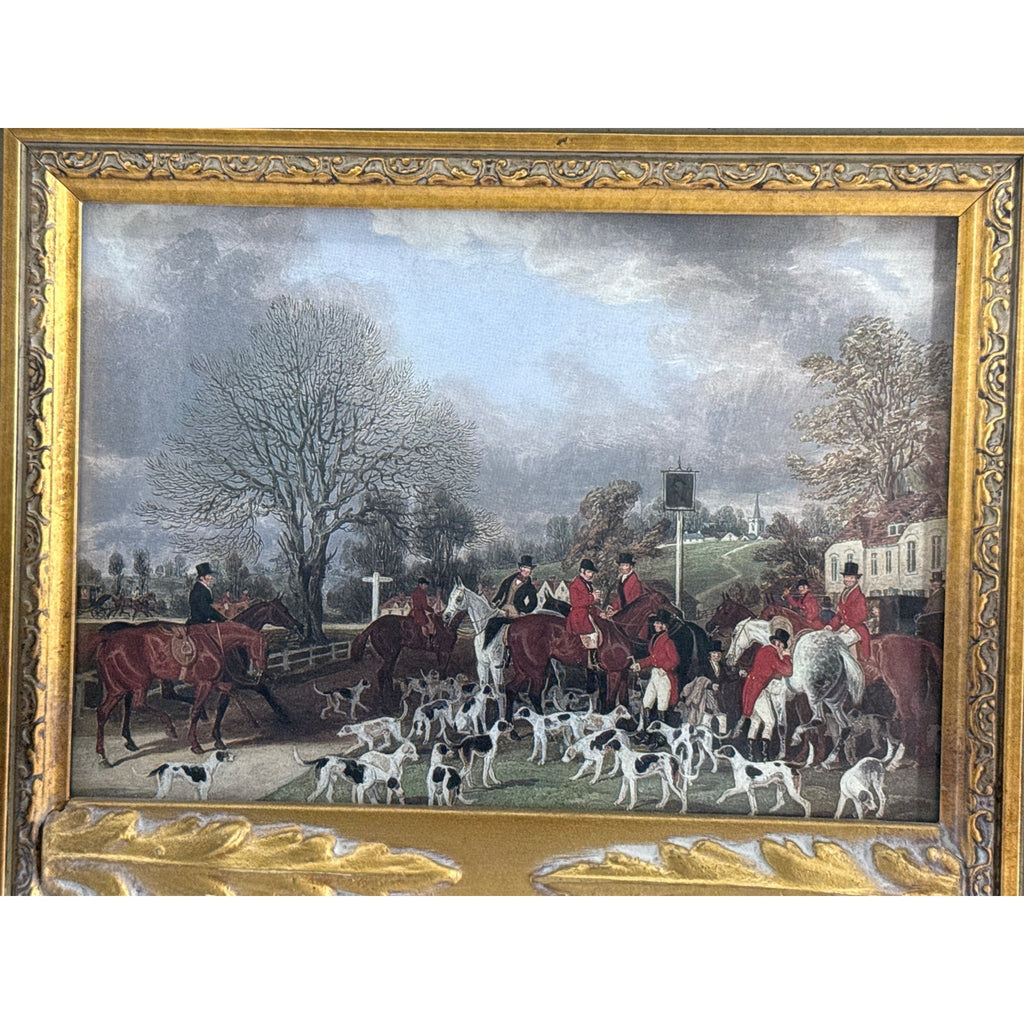 Vintage 90s Bombay Co Fox Hunt Wall Mirror 36” Gold Framed Hanging Vanity