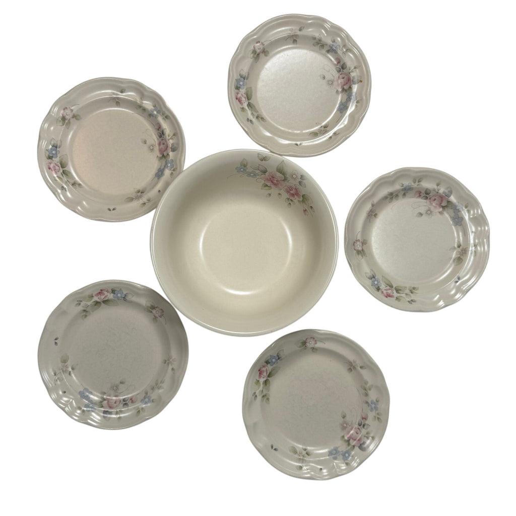 Vintage 90s Pfaltzgraff Stoneware Set Plates & Bowls Floral USA Made