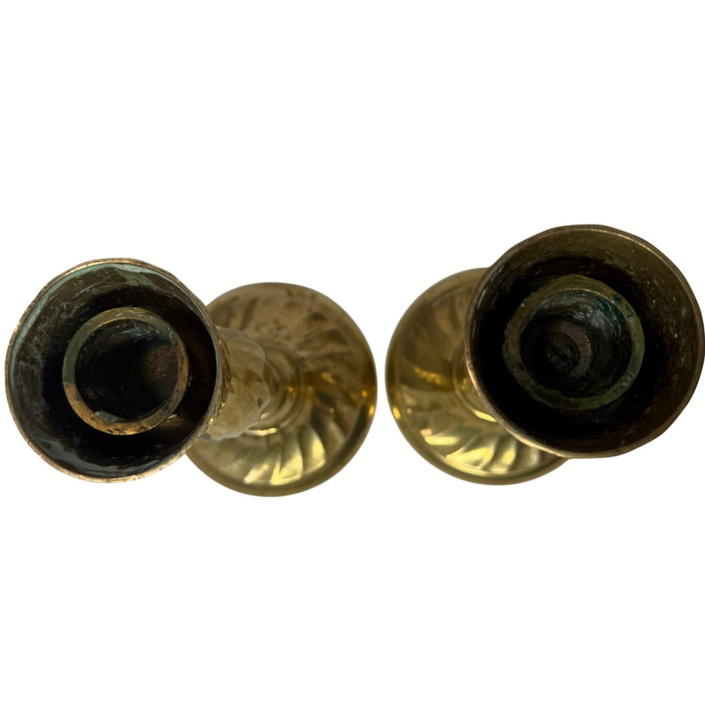 Vintage 80s Gold Brass Candlestick Holders Set of 2 Made in India 7.25"