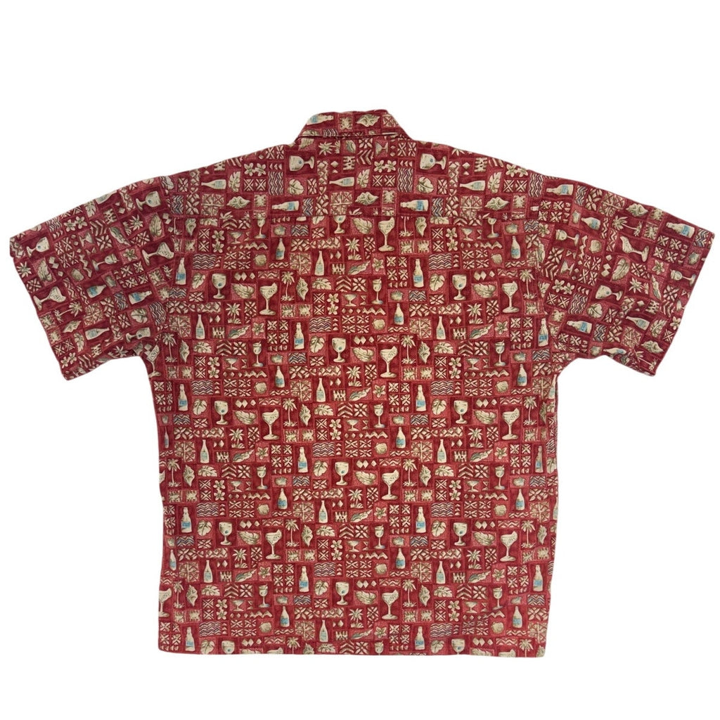 Vintage 80s Campia Red Hawaiian Cocktail Print Cotton Camp Shirt XL