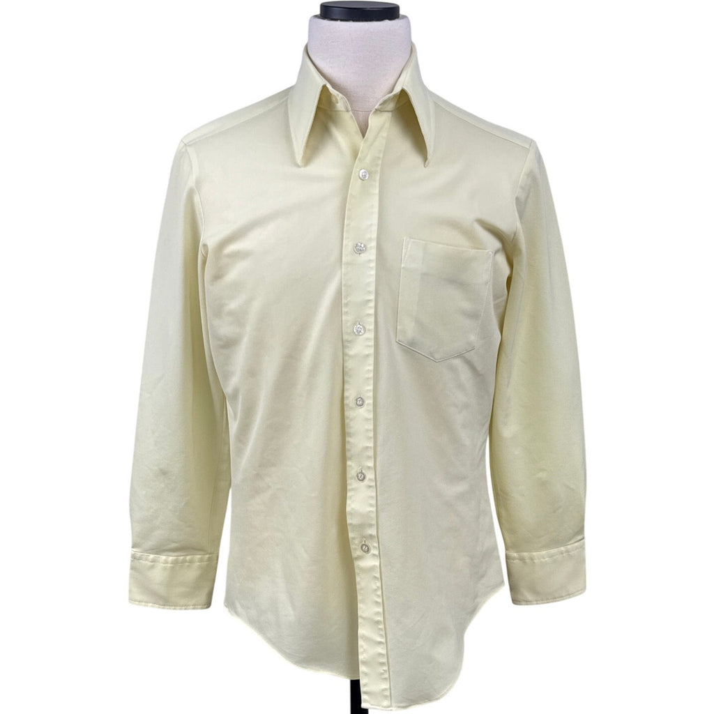 Vintage 70s Darwin Yellow Polyester Knit Point Collar Shirt Mens 42 Chest