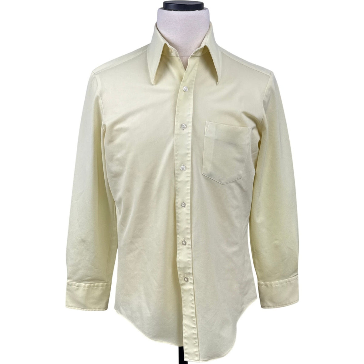 Vintage 70s Darwin Yellow Polyester Knit Point Collar Shirt Mens 42 Chest