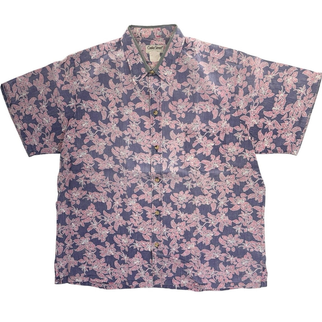 Vintage 80s Cooke Street Hawaiian Reverse Print Floral Camp Shirt XL