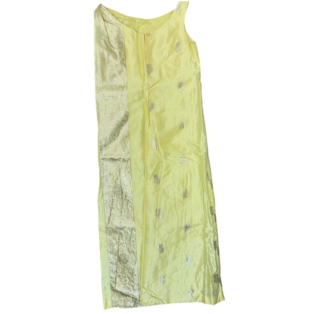 Vintage 70s Crest Room M&F Yellow Metallic Paisley Maxi Dress 34 Bust