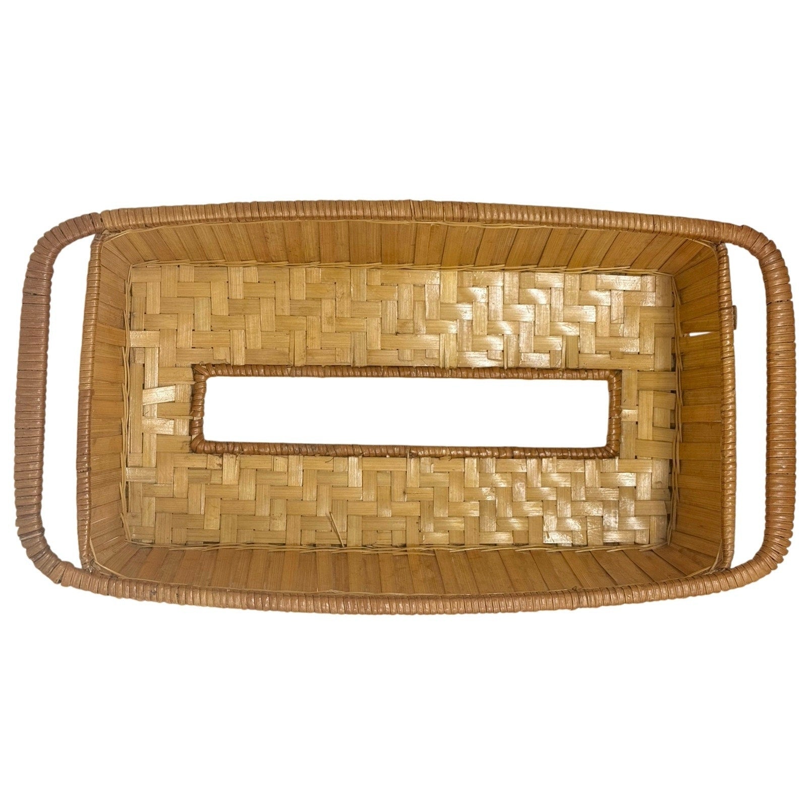Vintage Woven Rattan Tissue Box Cover Holder Rectangular Basket Decor