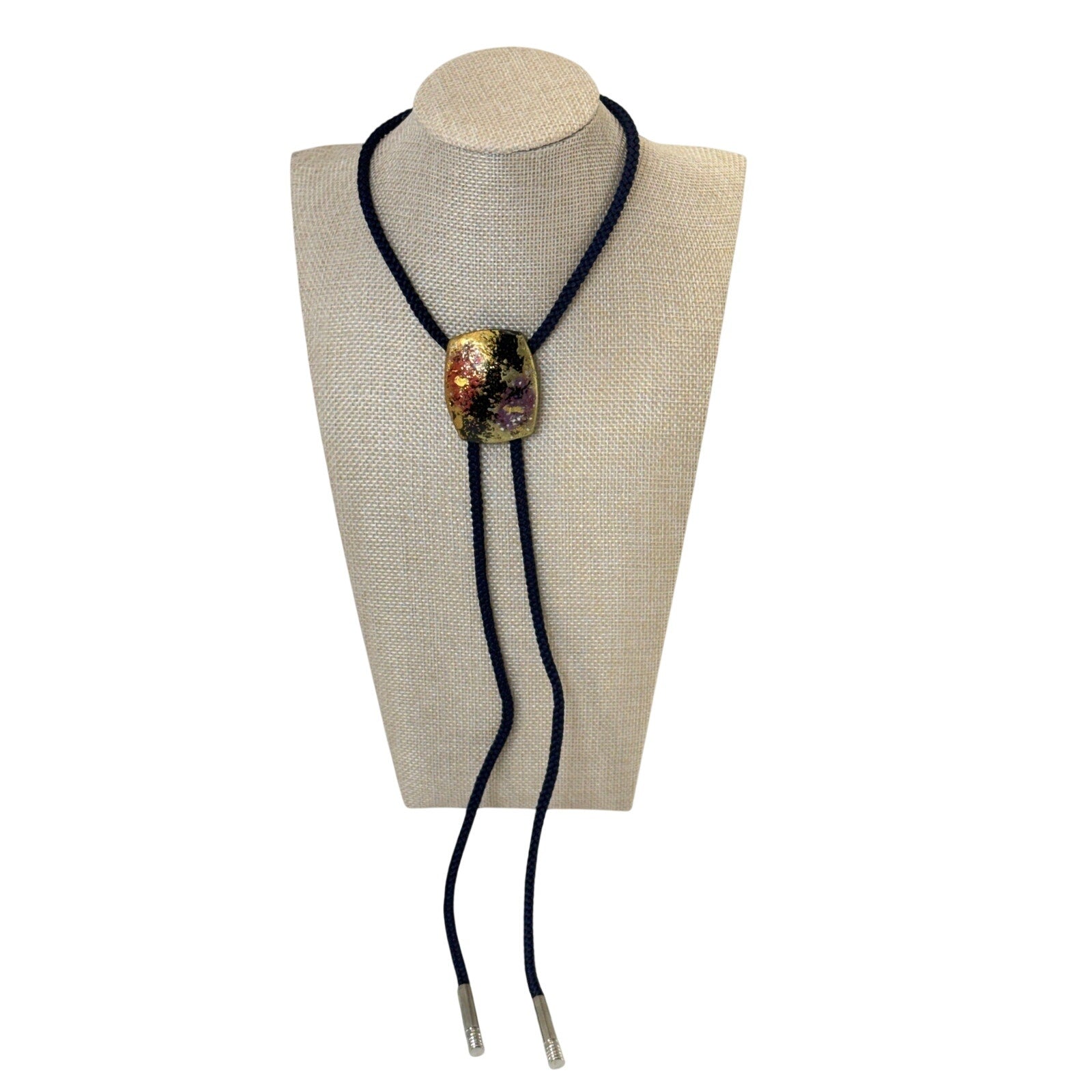 Vintage 90s Adjustable Bolo Necklace Multicolor Slide Pendant Blue Cord
