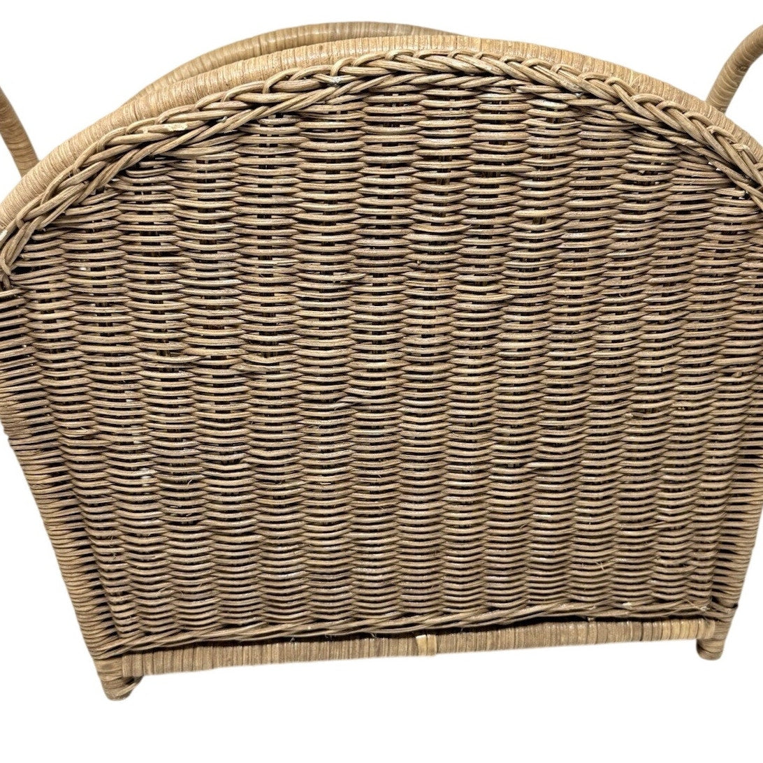 Vintage 80s French Country Wicker Basket Magazine Holder Basket Apple Accent