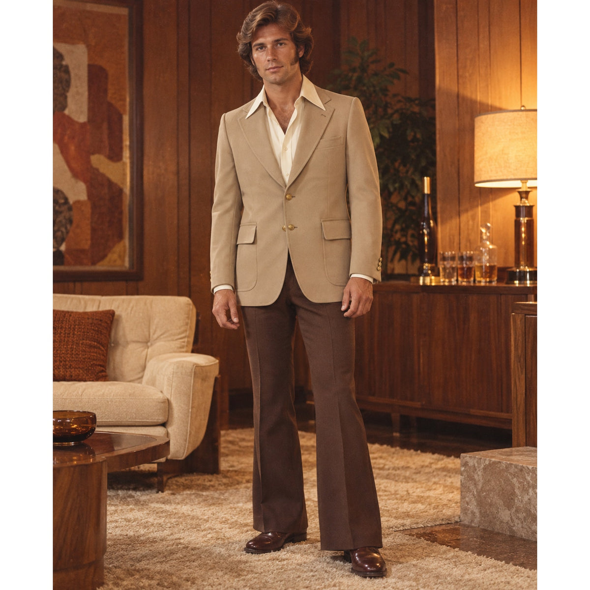 Vintage 70s The Classic Collection Tan Cream Gold Button Blazer Mens L