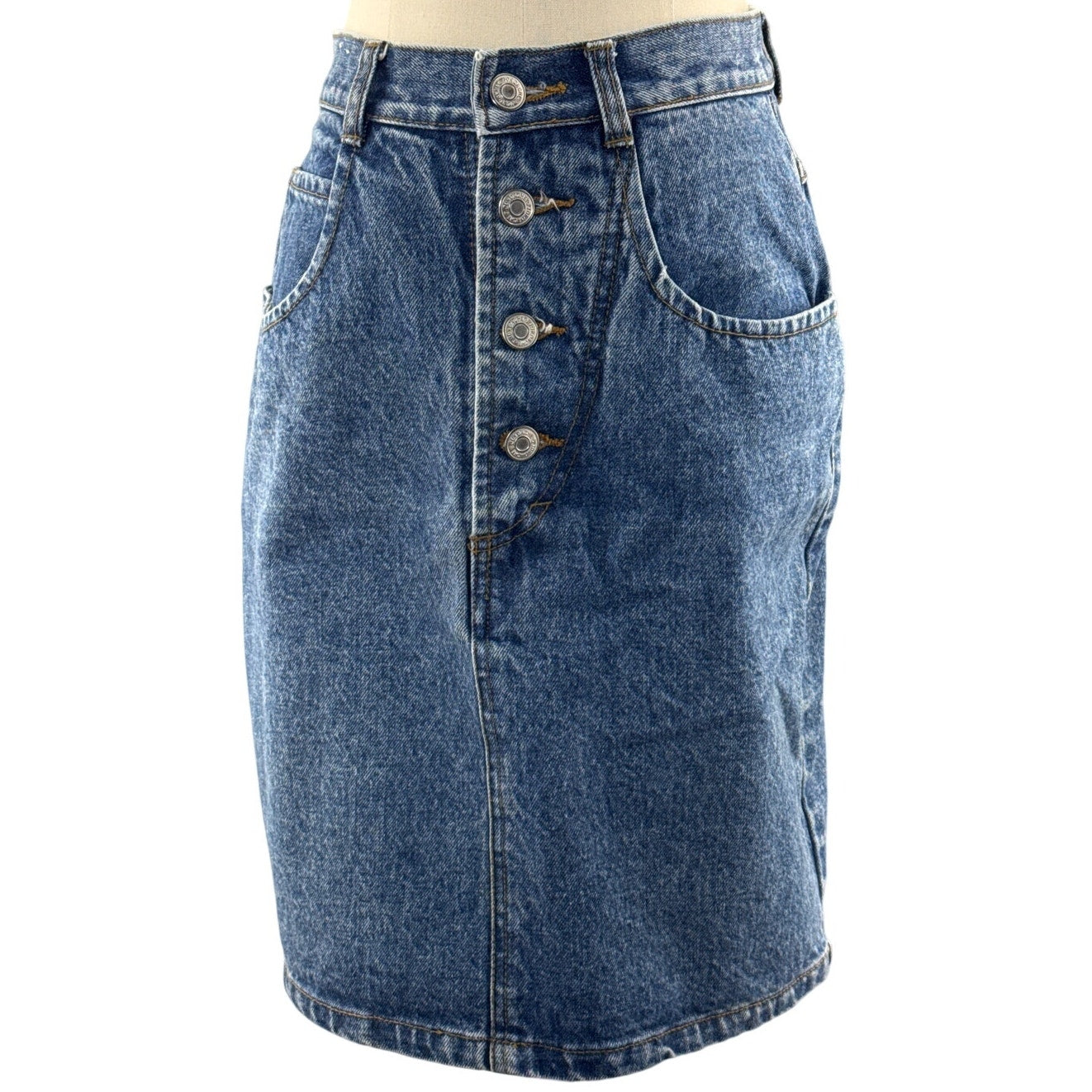 Vintage 90s Women's 7/8 High Waist Denim Jean Skirt Button Down Jordache