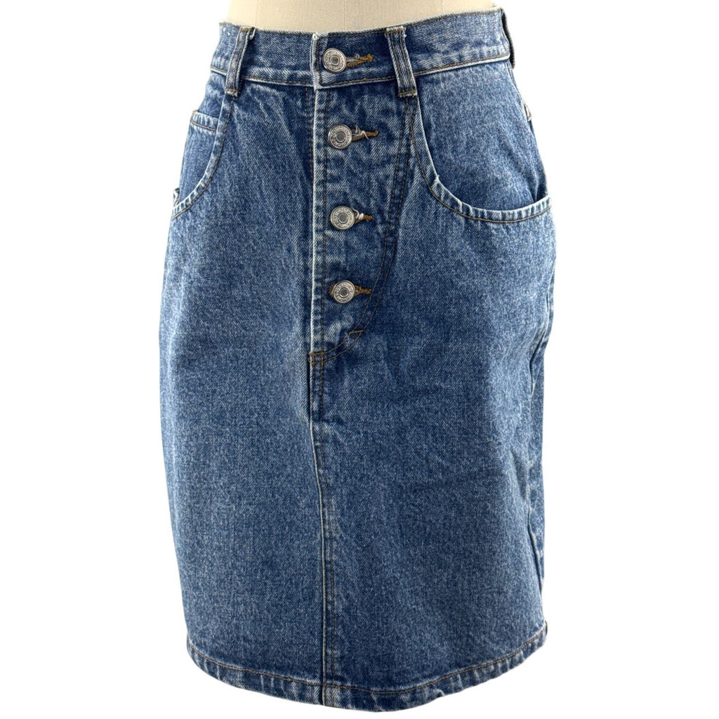Vintage 90s Women's 7/8 High Waist Denim Jean Skirt Button Down Jordache