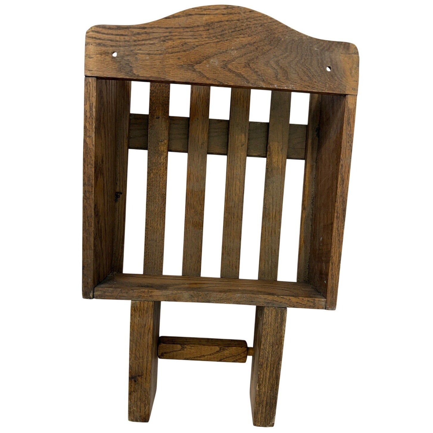 Vintage 70s Wooden Toilet Paper Magazine Rack Holder Wall Mount Rustic Oak