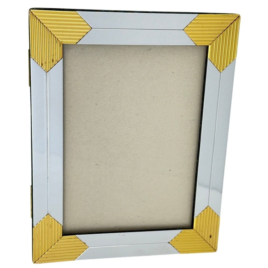 Vintage 80s Black Velvet Photo Frame Book Gold Corner Accents 5x7