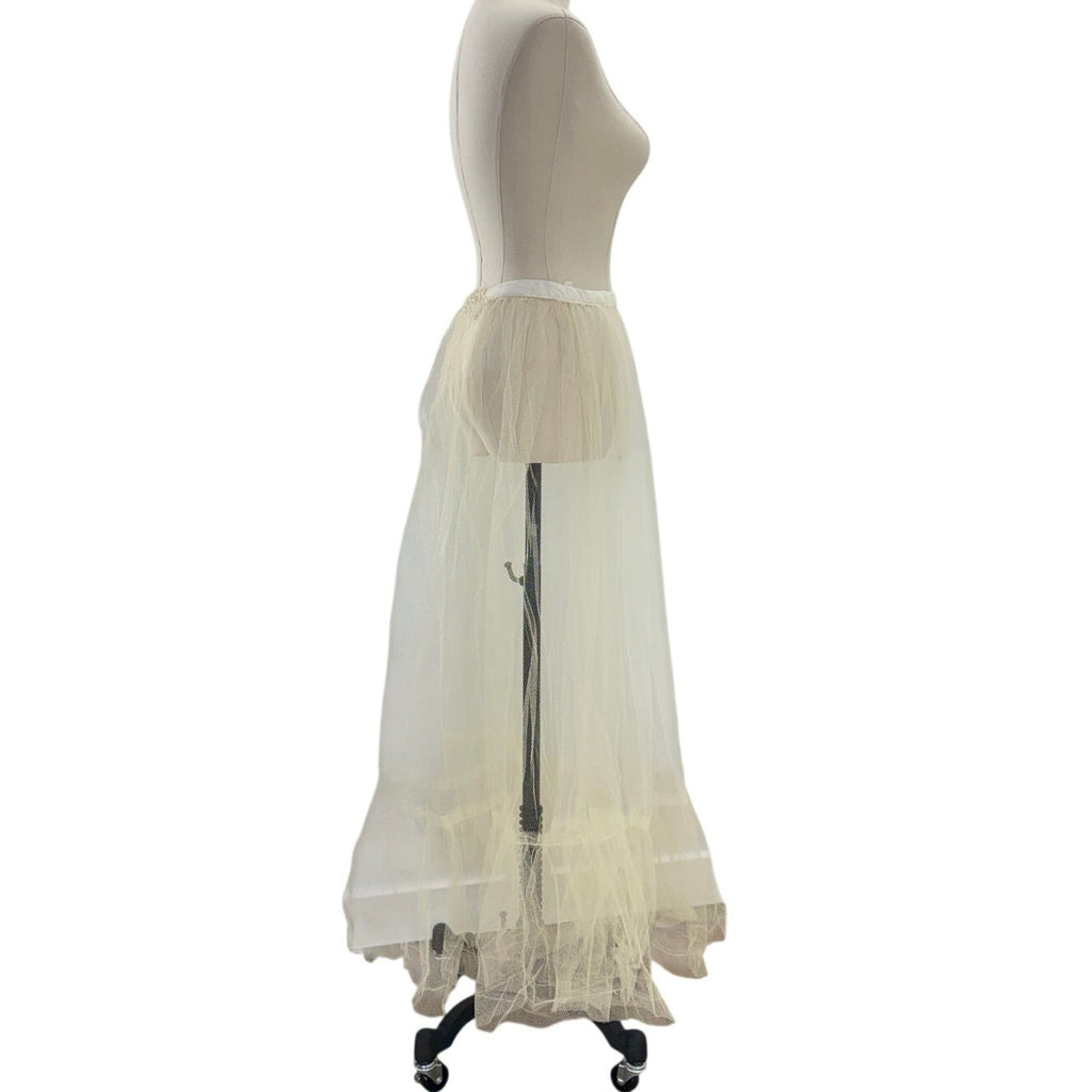 Vintage 1970s Union Made Satin Wedding Dress w/ Train Lace Trim Women's Small