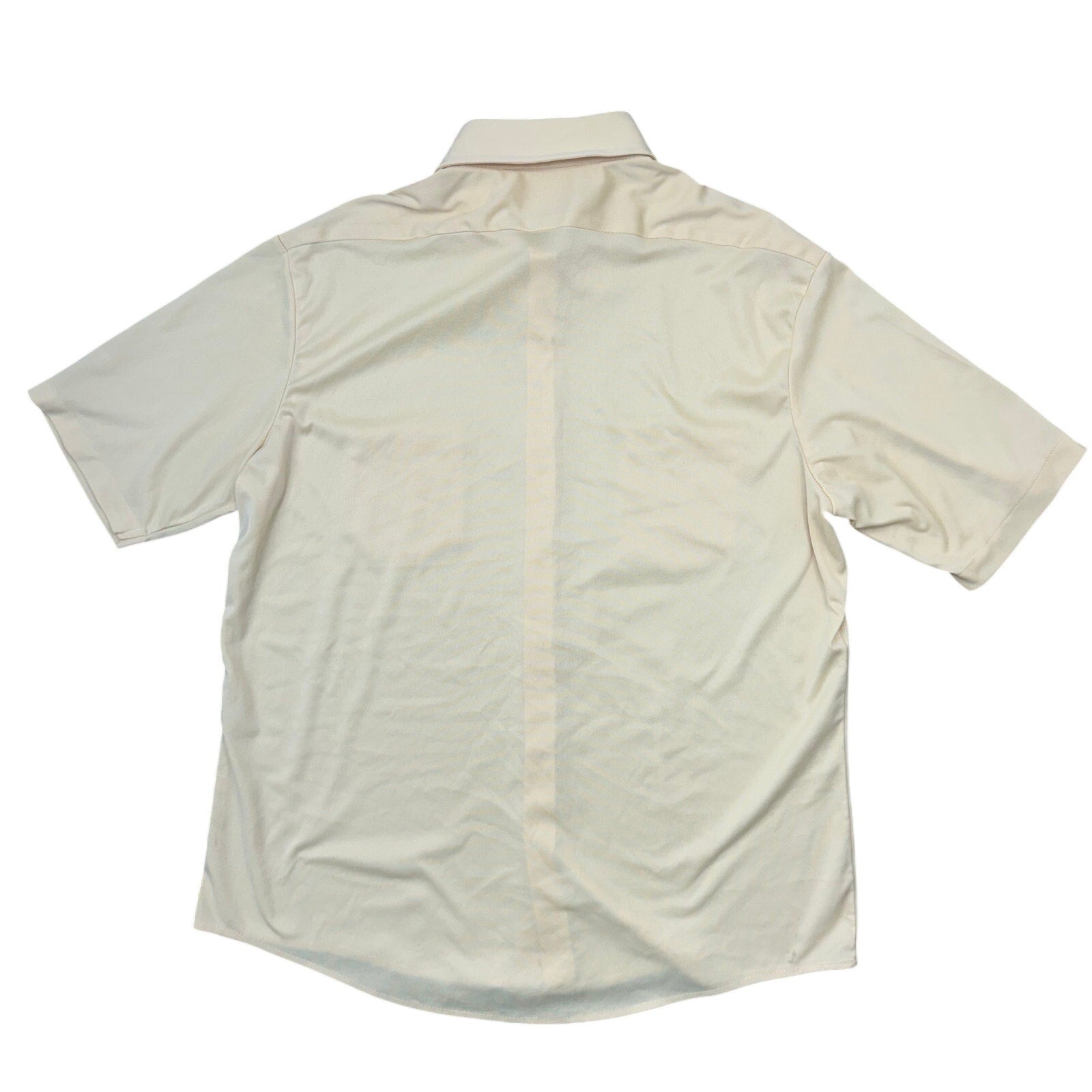 Vintage 70s Mens Large Montgomery Ward Gold Poly Knit Shirt 46 Chest