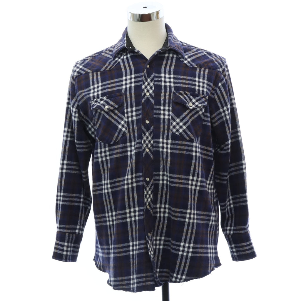 Vintage 90s Wrangler Men’s Navy Plaid Cotton Flannel Pearl Snap Western Shirt L