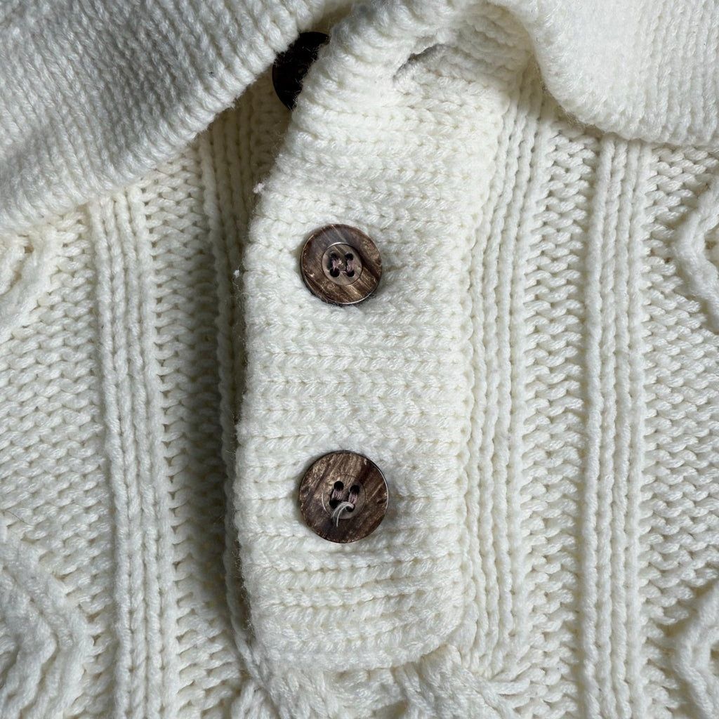 Vintage 70s Men's Medium Cream Cable Knit Sweater Acrylic Sears King Road