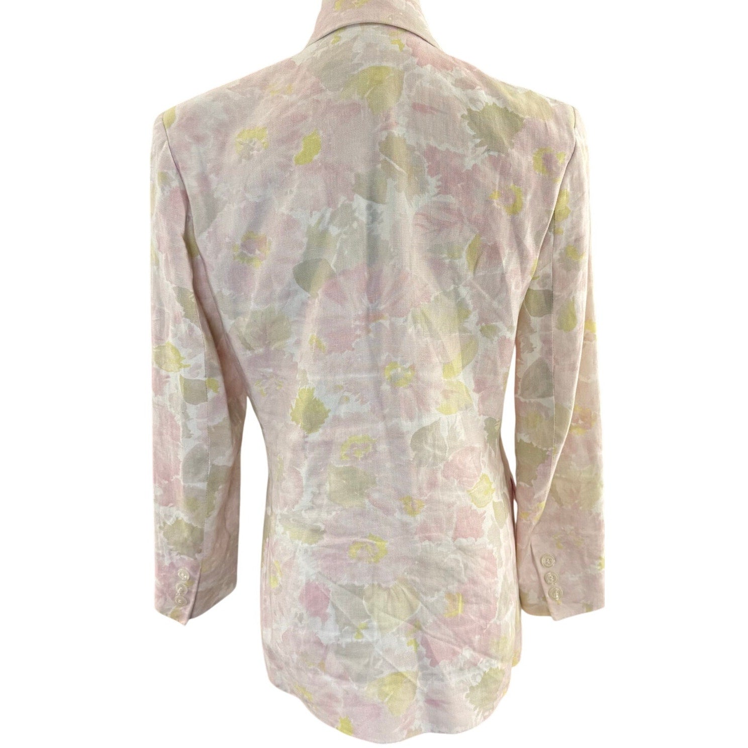 Vintage 90s Liz Claiborne Womens 4P Pink Floral Linen Blazer Shoulder Pads