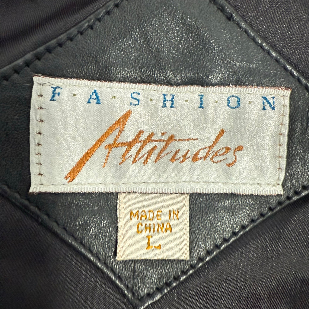 Vintage 90s Women's Large Oversized Black Leather Jacket Fashion Attitude