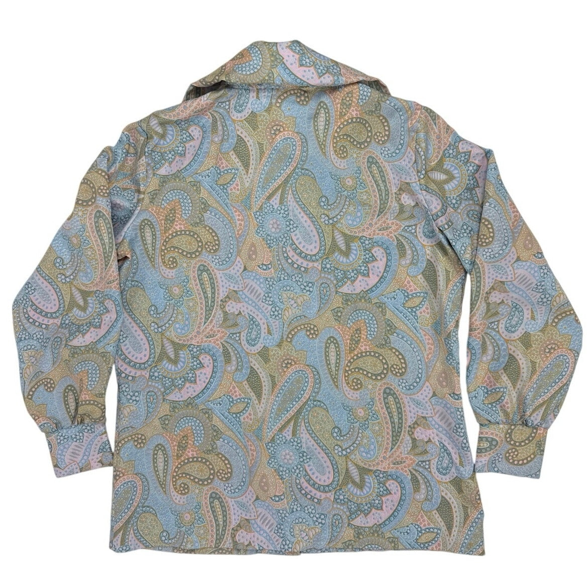 Vintage 70s Laura Mae Paisley Floral Blouse Blue Silky Polyester Women's Medium