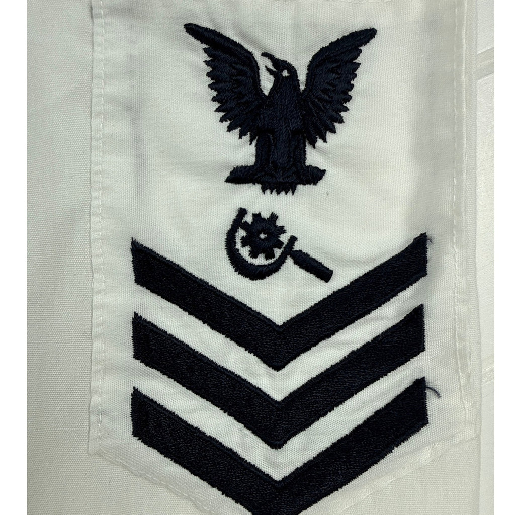 Vintage 80s US Navy Tropical White Uniform Shirt Petty Officer 1st Class L