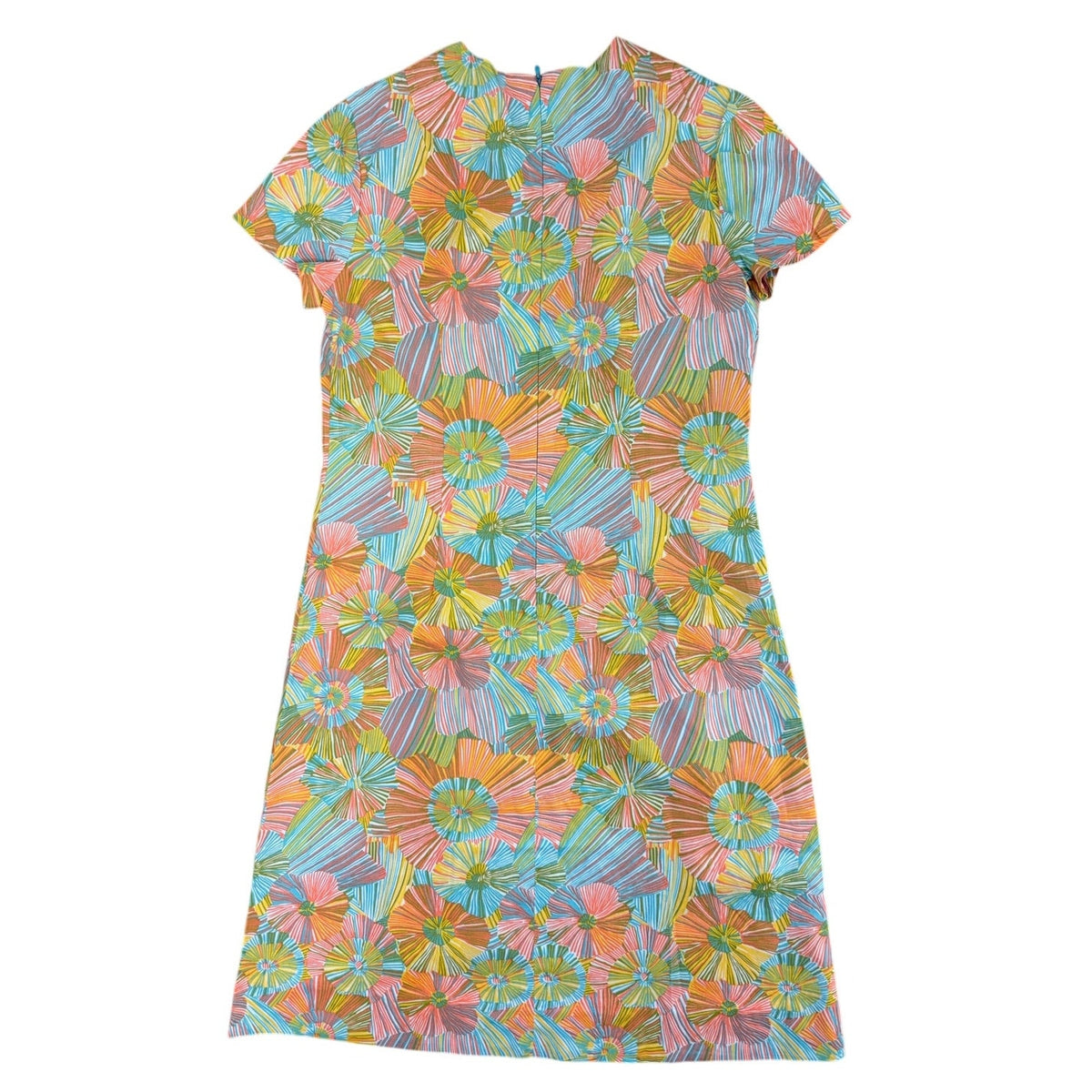 Vintage 60s Women's Medium Mod Dress Geometric Midi Orange Blue Green Yellow