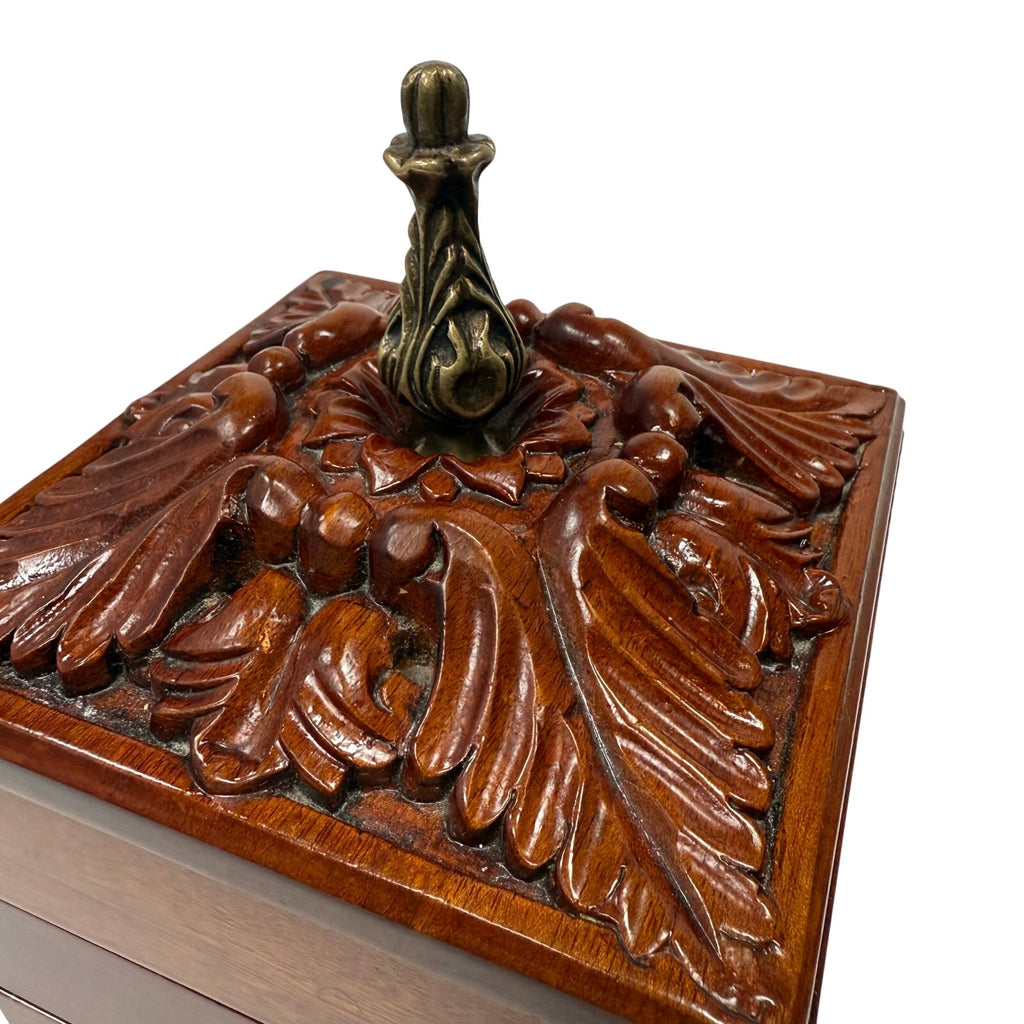 Bombay Company Jewelry Box Carved Wood Velvet Lined Tiered