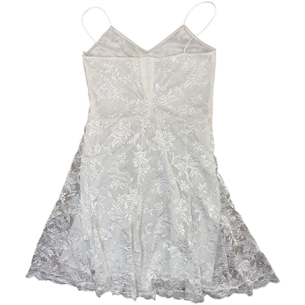 Vintage 1980s White Lace Beaded Fringe Overlay Dress Women's Small