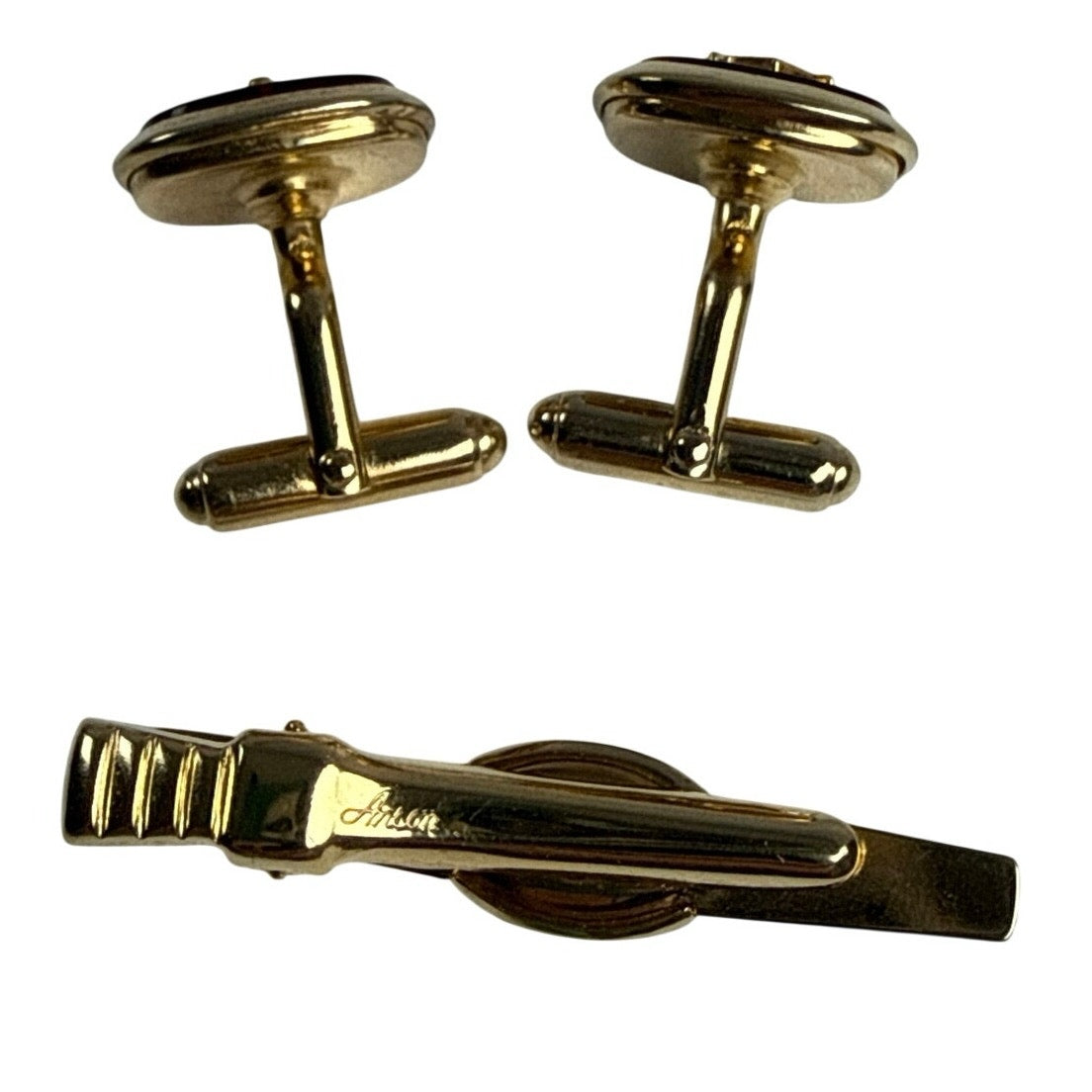 Vintage 60s Anson Masonic Red Enamel Cufflinks and Tie Clip Set