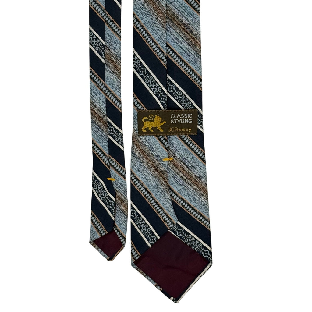 Vintage 90s JCPenney Classic Striped Tie Blue Gray 57” Necktie