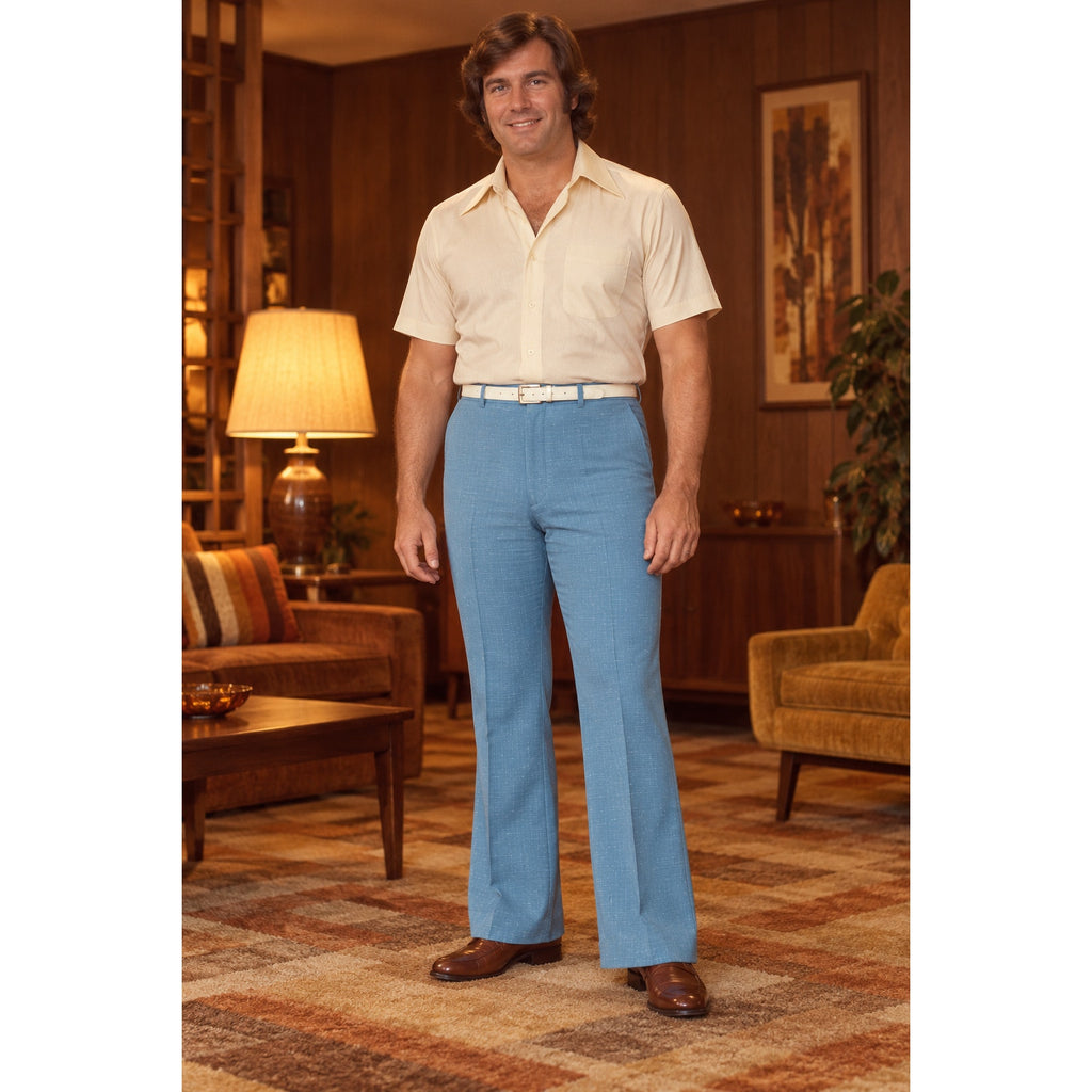 Vintage 70s Colebrook Sky Blue Polyester Disco Leisure Pants Mens XL 40x30