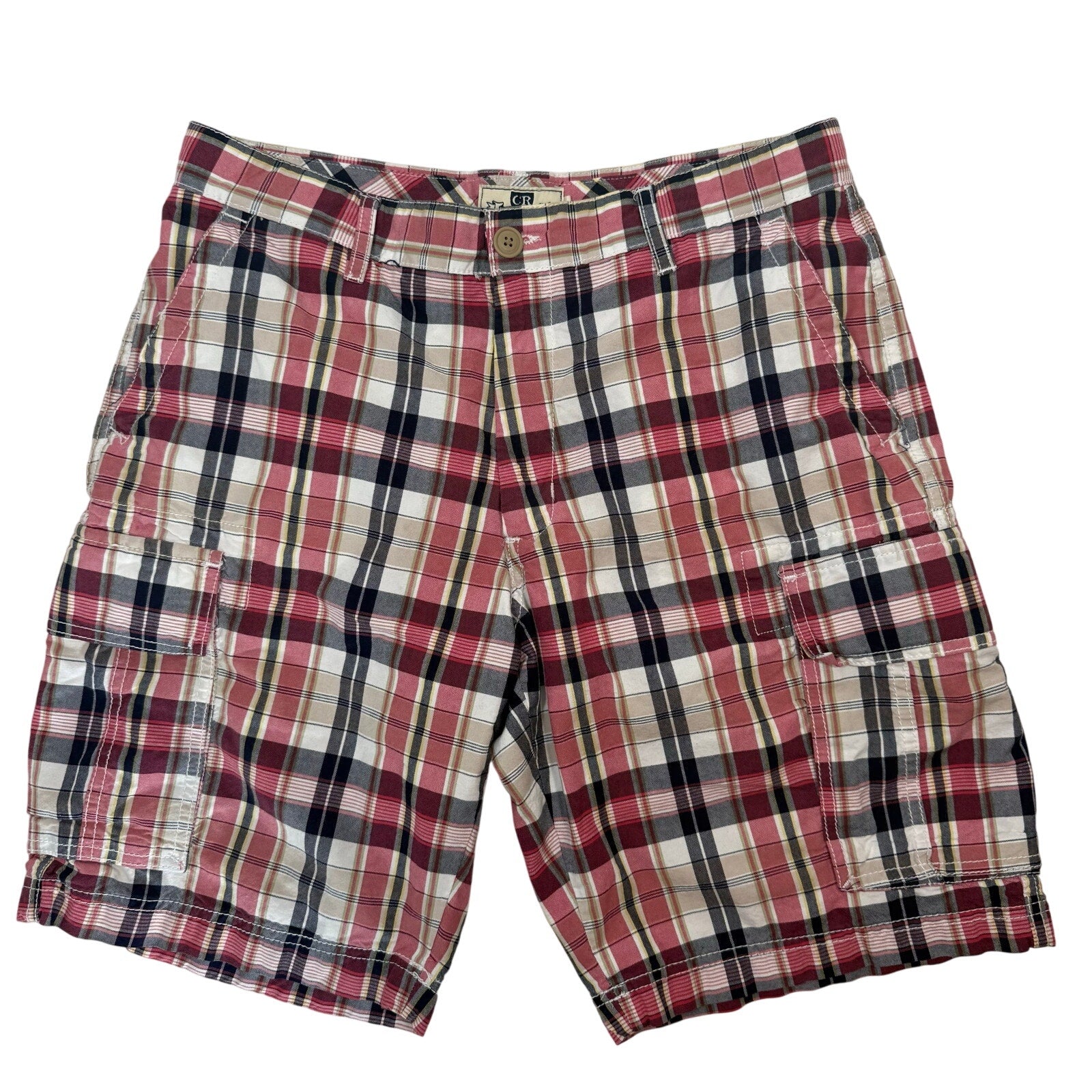 Mens 2000 Club Room Men's 33 Plaid Cargo Shorts Pink Blue Check Cotton Casual