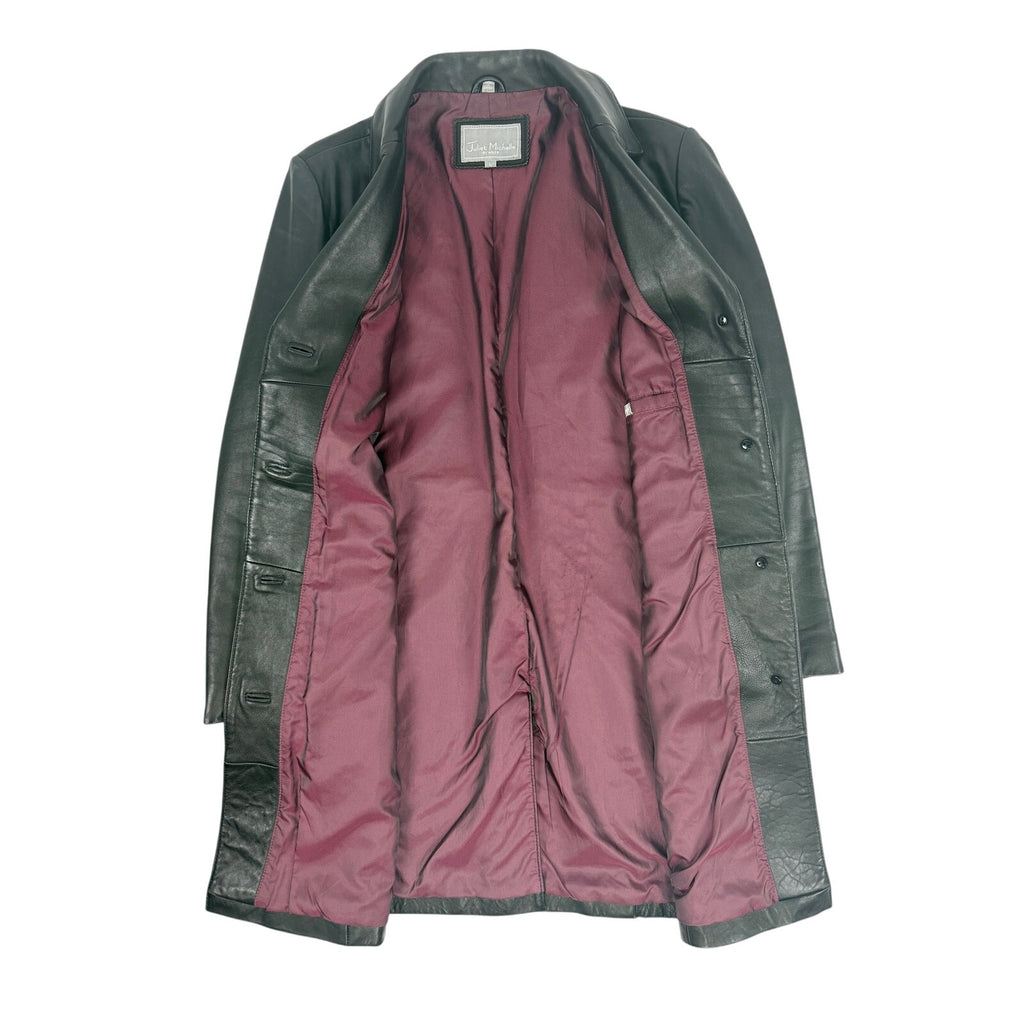 Vintage 90s Juliette Michelle by Adler Black Leather Trench Coat Women's Medium