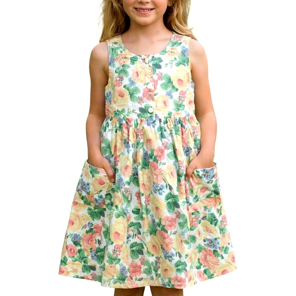 Vintage 90s Girls 16 Dress by Cascade Kids Floral Cotton Made USA Pockets