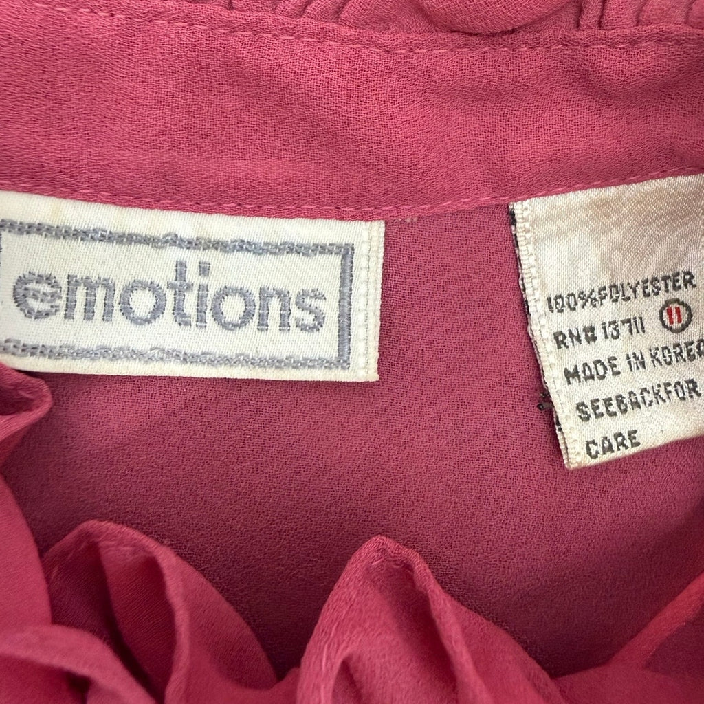 Vintage 80s Women's Medium Emotions Pink Ruffle Front Tuxedo Blouse