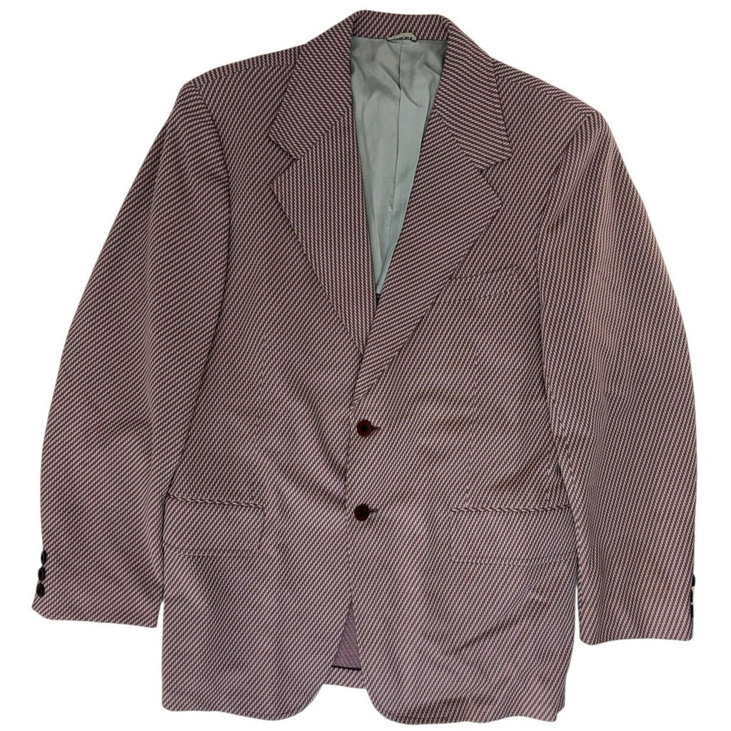 Vintage 70s Clubman Wine Geometric Stripe Polyester Sport Coat 40R