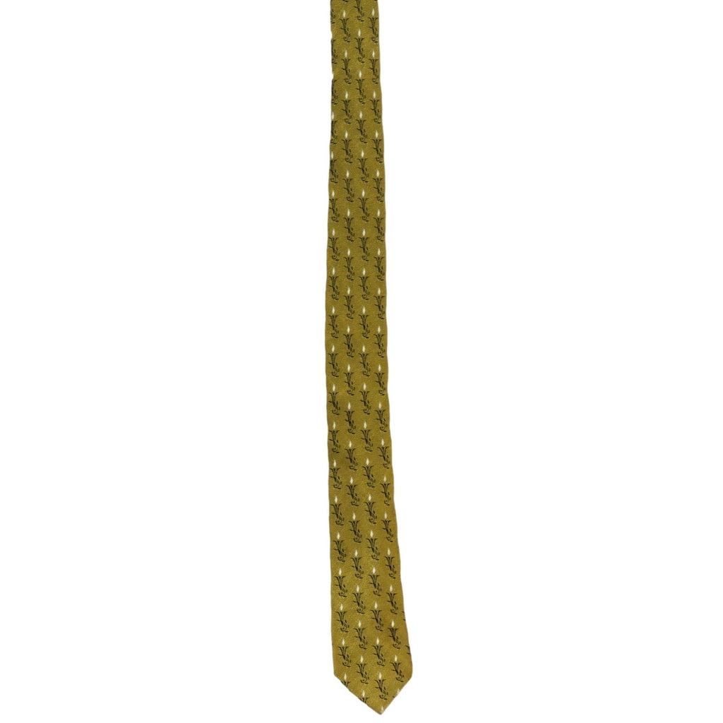 Vintage 60s Beau Brummell Gold Rayon Skinny Tie Candle Flame Motif