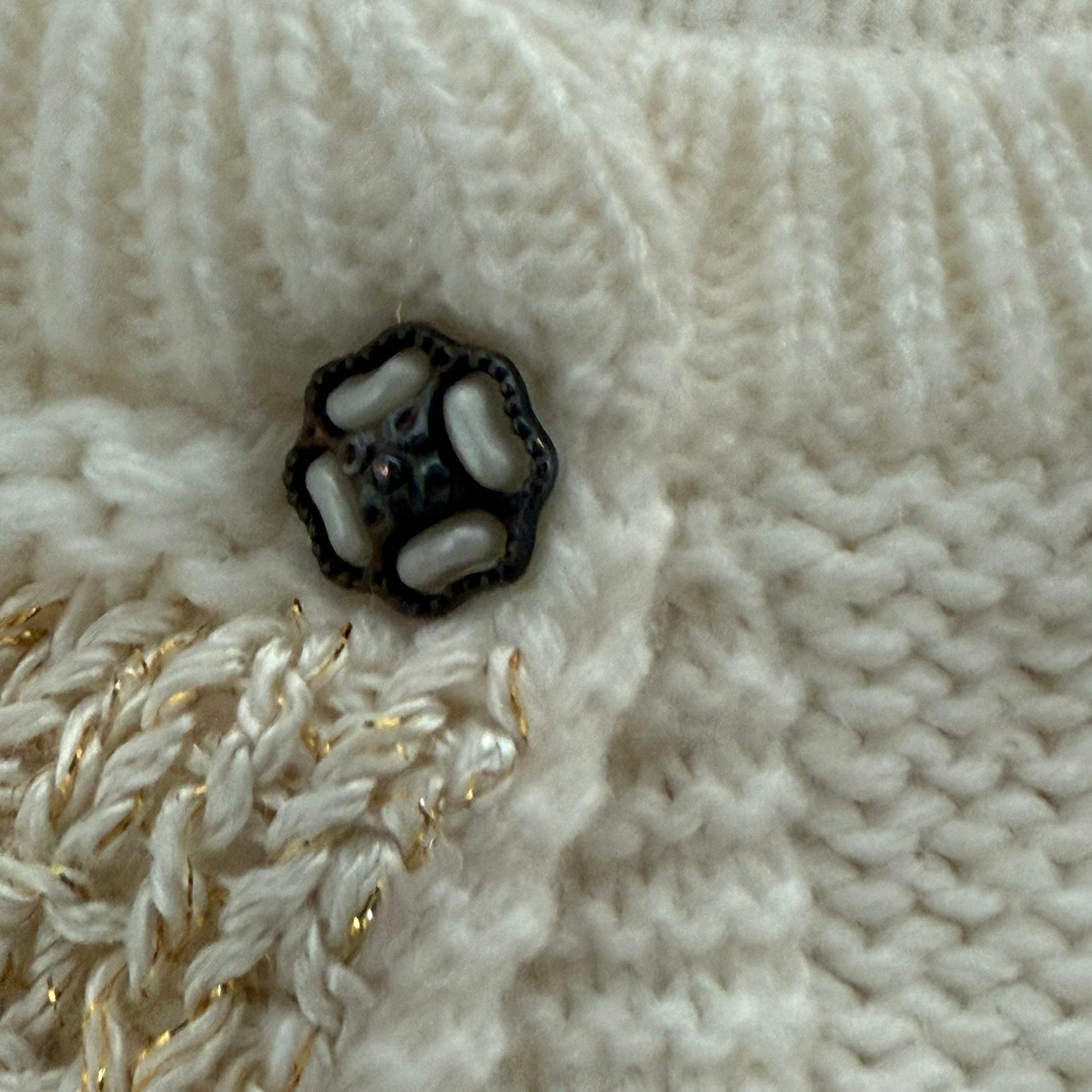 Vintage 80s Women's Medium Maribetza Beaded Knit Sweater Ivory Pink High Heel