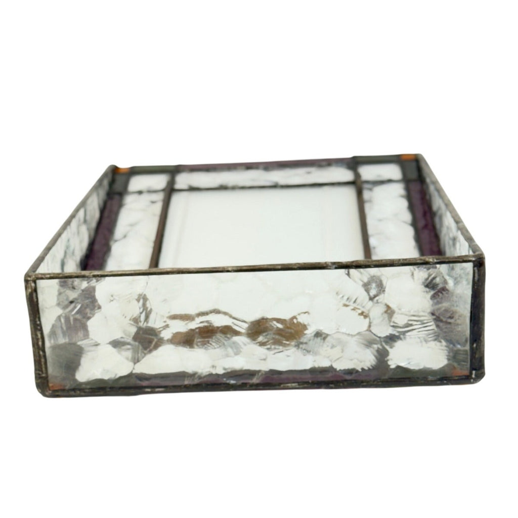 Vintage 80s Stained Glass Photo Frame 4x6 Purple Green Desk Picture Frame