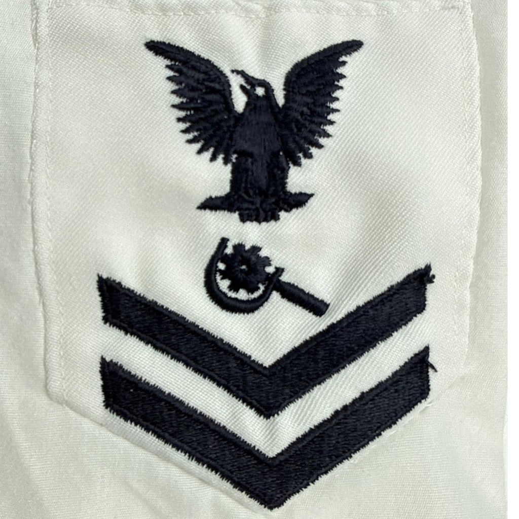 Vintage 1980s US Navy White Uniform Shirt Petty Officer 2nd Class 16.5