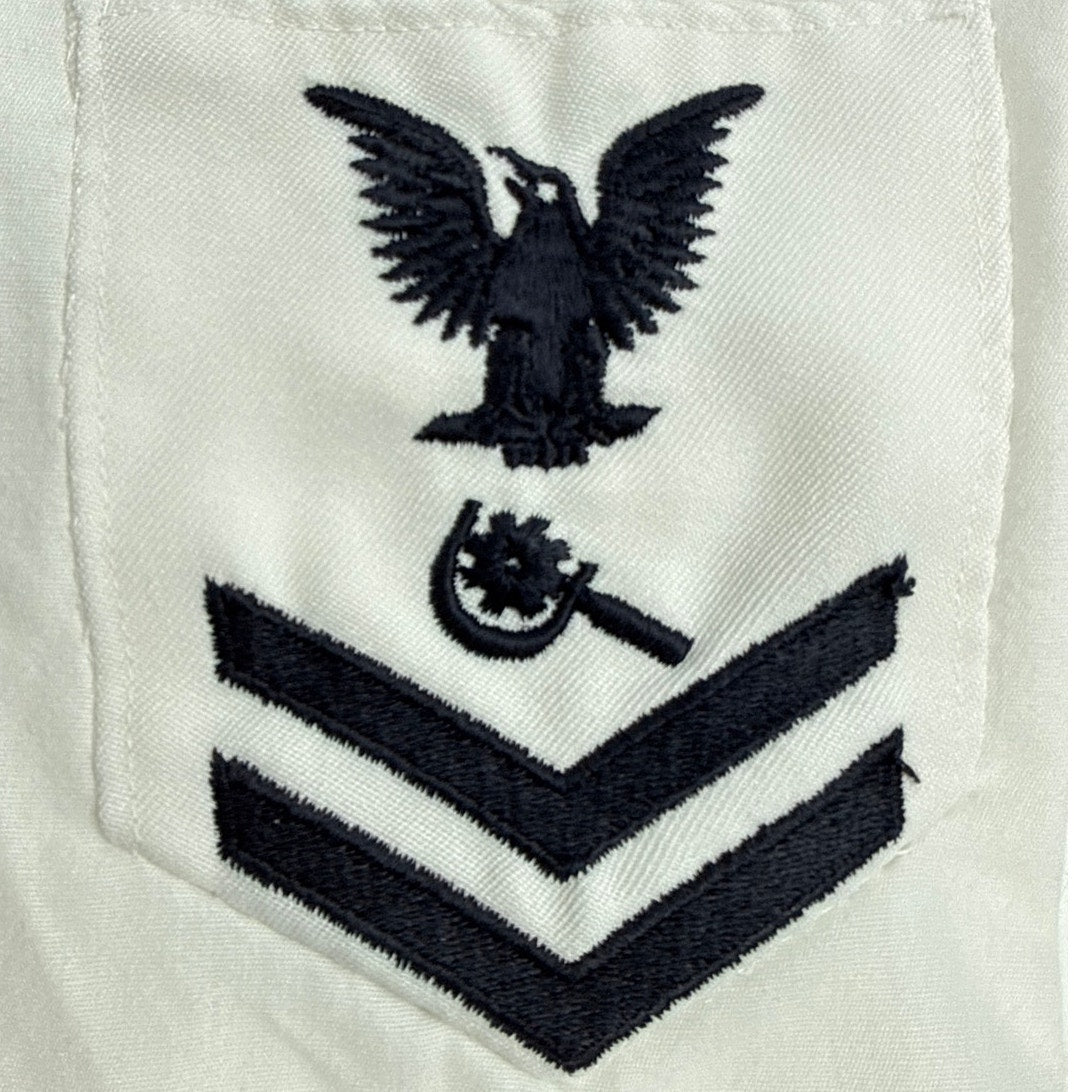 Vintage 1980s US Navy White Uniform Shirt Petty Officer 2nd Class 16.5