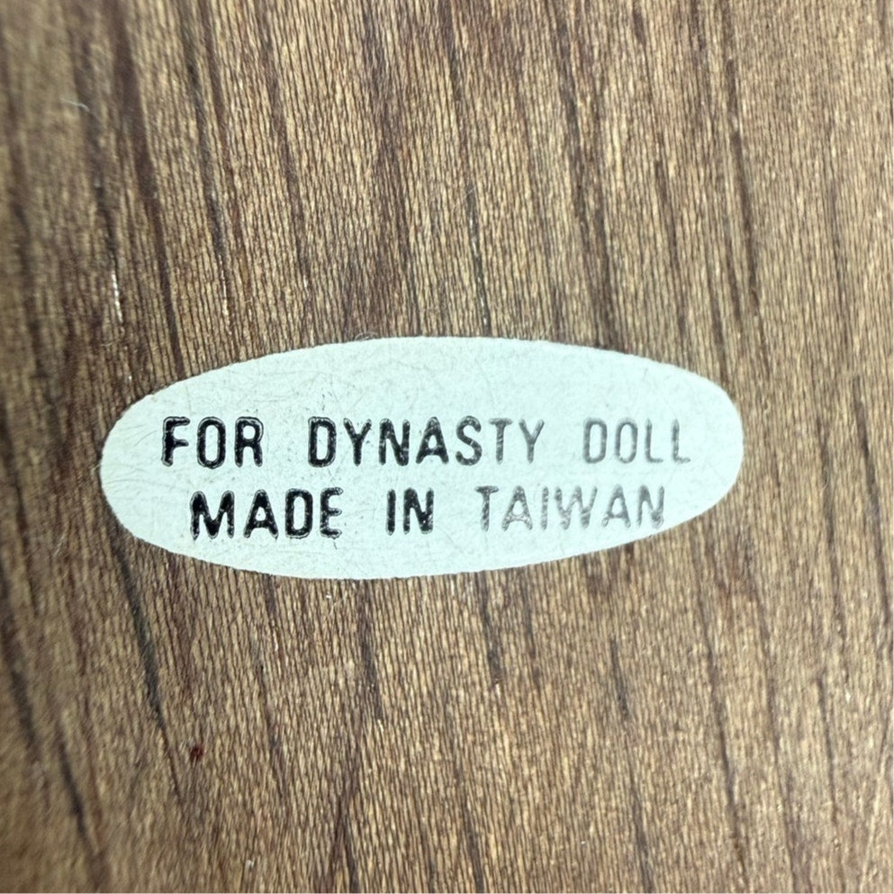 Vintage 80s  Dynasty Doll Stand Wood Base Metal Holder 8” Taiwan