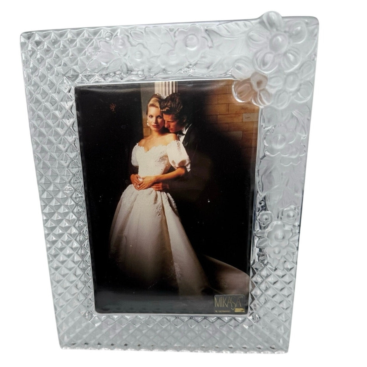 Vintage 90s Mikasa Woodrose Crystal Photo Frame 5x7 West Germany Floral